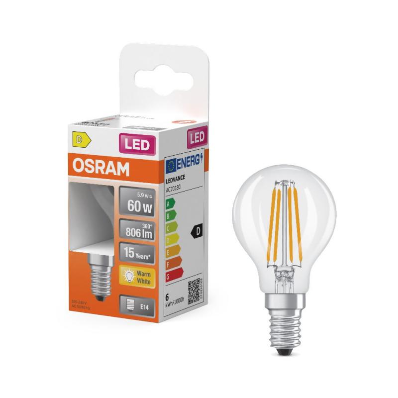 OSRAM E14 LED Lampe STAR FILAMENT klar 5,5W wie 60W warmweißes Licht Wohnraumbeleuchtung